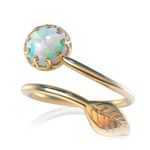 Womens Created Opal Ring Band | 14K Gold Plated Ring White Opal Jewelry Wrap Leaf Stacking Rings | Jewelry Gift Box For Lovely Gift Beautiful Packaging