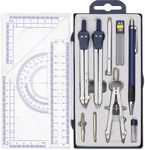 13 Pieces Geometry Set Compass Geometry Tools Math Compass and Protractors Set Metal Drawing Compass Precision Set Graphic Compasses Triangle Rulers Pencils Protractor with Storage Case