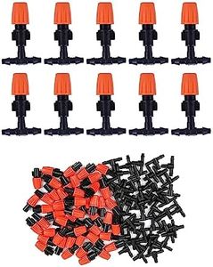 YOWPEY 80PCS 1/4" Inch Adjustable Irrigation Microspray Emitter Three Way Atomizing Nozzle with Tee Connector Drip Irrigation Accessory for Garden Lawn Flower Bed Irrigation System Watering