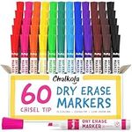 Chalkola Dry Erase Markers Bulk - 60 Pack (12 Vibrant Colors), Chisel Tip White Board Markers Dry Erase Pens - Erasable Whiteboard Marker for Kids, Office, Teacher Supplies, Back to School Supplies