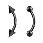 JEWEL BARREL 2pc Curved Barbells Eyebrow Bars Daith Rook Helix Ear Body Piercing Jewellery 16G (1.2mm) with 6| 8 |10 | 12mm Length and 3mm Ball & Cone Ends Pair (Black, 8)