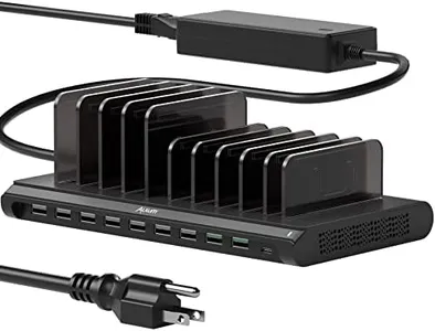 Alxum USB Charging Station, Fast 120W 10 Port Phone Tablet Charging Station for Multiple Devices with Type C/2 QC 3.0 Port for iPad/iPhone/Galaxy/Kindle/Fire, Devices Organizer, UL Certified, Black