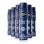 NIVEA MEN Cool Kick Spray Anti-Perspirant (250ml, Pack of 6), Deodorant Spray for 72H Protection, Men's Sweat Block Aerosol with Cool-Care Formula