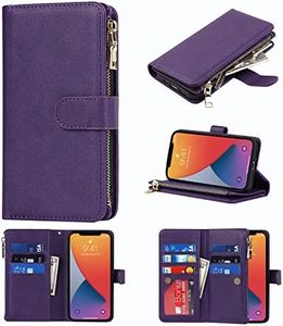 for iPhone 13 Pro Max / 12 Pro Max Case Wallet with Card Holders Lanyard Wrist Strap SunYoo Leather Bag Flip Cover Wristlet Purse Folio Coque Etui Portefeuille ケース Funda Purple