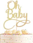 AHAORAY Oh Baby Cake Topper - Premium Gold Baby Birthday Party Cake Decoration Supplies, for Baby Shower/Gender Reveal Party/Baby Party Photo Booth Props