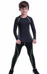 CRAZY GOTEND Kids Compression Sets Sport Base Layer Boys Thermal Underwear Suits Fitness Clothing 2PCS (Green, 11-12 Years)