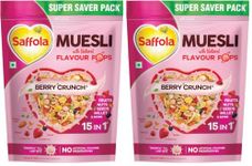Saffola Muesli Fruit & Nut Berry Crunch with Flavour Pops, 700 gm | 15 in 1 Fruit and Nuts, Seeds, Millet & more | Cereals for breakfast rich in wholegrain, protein, fibre (Pack of 2)