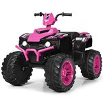 Costzon Kids ATV, 12V Battery Powered Electric Vehicle w/LED Lights, High & Low Speed, Horn, Music, Radio, USB, Treaded Tires, Ride on Car 4 Wheeler Quad for Boys & Girls Gift, Ride on ATV (Pink)