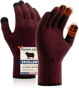 Heat equation Merino Wool Gloves for Men Women, Touch Screen Warm Glove Liners Thermal Soft Knit Lining for Winter Running Hiking S/M Claret Red
