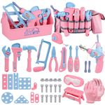 Kids Tool Set, 48PCS Toddler Tool Set with Electronic Toy Drill & Kids Tape Measure,Pretend Play Construction Toys Costume with Kids Tool Belt & Gloves,Toy Tools Box for Girl Boy Ages 3-8