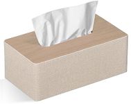 GOLRANLYE Tissue Box Cover Rectangular PU Leather Facial Tissue Dispenser Box Holder for Dresser Bathroom Decor (Beige)