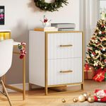 YITAHOME 2 Drawer File Cabinet, Lateral Filing Cabinet for Home Office, White and Gold