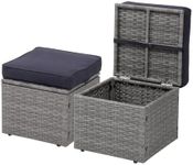 OPENAIRCOMFORT Premium Serene Blue/Gray 16.5" 2-Piece w/ 3" Fade-Proof Cushion, All-Weather Wicker Indoor/Outdoor Ottomans, PE Rattan Side Table & Footstools, Footrest, Ideal for Patio.