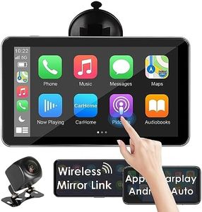 B-Qtech 7 Inch Double Din Car Stereo Apple CarPlay and Android Auto with Backup Camera, Portable Wireless Touch Screen Car Radio Receiver with Mirror Link, Android Auto, Bluetooth, AUX, FM, GPS