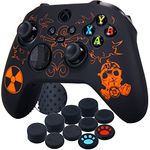 YoRHa Silicone Rubber Back Dots Carving Customizing Skin Cover for Xbox Series X/S Controller x 1(Radiation Orange) with Pro Thumb Grips x 10