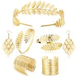 7Pcs Greek Goddess Costume Accessories Set for Women Gold Leaf Crown Bracelet Pearl Earrings Bridal Wedding Jewelry, conventional, Pearl