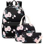 Floral Girls School Backpacks for Kids Teens, 3-in-1 School Bag Bookbags Set with Lunch Bag Pencil Case