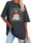 FLOYU Women Belle's Book Shop Shirt Princess Belle T-Shirt Book Lover Tops Casual Magic Kingdom Short Sleeve Shirt, Dark Grey, X-Large