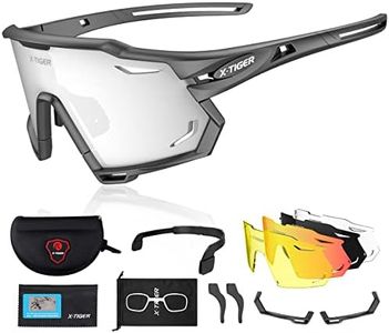 X-TIGER Lunettes de Cyclisme Lunettes de VTT Homme, Lunettes de Vélo avec 5 Lentilles Interchangeables Protection UV400, Montures TR90 résistantes au Stress, Pour Pêche Conduite Running Bicyclettes