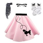 Hip Hop 50's Shop 1950s Girls 4 Piece Poodle Skirt Costume Outfit for Kids with Accessories (glasses, socks, scarf), Light Pink Polka Dot, Small Child