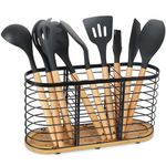 buysigo Utensil holder for Kitchen Counter- Large Utensils Holder For Farmhouse Cooking with Bamboo Base Matte Black Cooking Utensil Holder Spatula Holder Utensil Organizer