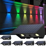 Solar Fence Lights, 6-Pack Fence Lights Solar Powered Warm White & RGB, Up & Down Solar Wall Lights Outdoor, Waterproof Solar Lights 120 Lumens Bright Dusk to Dawn for Yard/Pool/Porch/Patio/Railing