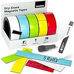 GAUDER 5 x Dry Erase Magnetic Tape | Magnetic Strips | Magnetic Labels | Magnetic Tape (25 mm x 1 m)