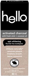Hello Activated Charcoal Epic Teeth Whitening Toothpaste Fluoride Free, Fresh Mint & Coconut Oil, Vegan, SLS & Gluten Free, Peroxide Free, Dentifrice Blanchissant, 82 mL