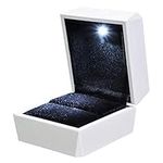 YesHom 2.6"x2.4"x2.1" LED Light Square Diamond Ring Box White Velvet Jewelry Gift Wedding Proposal Engagement