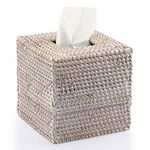 IGNPION Rattan Square Tissue Cover Holder Decoration Tissue Organizer Box Cube Tissue Paper Holder Box Tissue Storage Case Dispenser Napkin Organizer for House Office Car Hotel, Whitewash