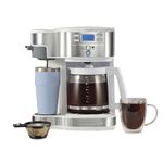 Hamilton Beach 2-Way Programmable Coffee Maker, Single Serve & 12 Cup Drip Coffee Maker, Grounds Only, Auto Pause & Pour, 2 Hour Auto Shutoff, Glass Carafe, White (49933)