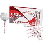 BENSIVE Golf Tees Bamboo 70mm –50 Pcs Sturdy, Biodegradable, Sustainable Wooden Golf Tees with Height Markers & Curved Top for Reduced Friction – Ideal for Beginner & Professional Golfer White(50)