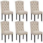 Yaheetech Dining Chairs Upholstered Dining Chairs Button Tufted Dining Room Chairs Kitchen Chairs with Nailhead Trims and Solid Legs for Dining Room, Home, Kitchen, 3 package of 2pcs, Beige