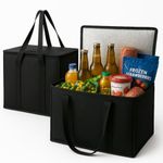2-Pack, XL-Large Insulated Grocery Shopping Bags, Black, Reusable Bag,Thermal Zipper,Collapsible,Tote,Cooler,Food Transport hot and Cold,Camping, delivery Groceries Freezer