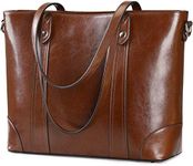 S-ZONE Leather Tote Bag for Women Office Shoulder Handbag 15.6 Inch Work Laptop Briefcase