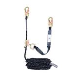 FHFallArrest 50FT Vertical Lifeline Assembly with Alloy Steel Anti-Panic Rope Grab Snap Hook Shock Absorb Lanyard, Fall Protection Rope Safety Climbing Equipment Roofing Safety Kit, CE ANSI OSHA Rated