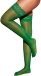 RSLOVE Womens Sheer Lace Top Thigh High Stockings Lingerie Sexy Pantyhose Stay Up Tights Knee High Hosiery Green One Size