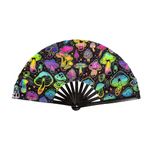 Qchengsan UV Glow Rave Hand Fan,Festival Fan,Large Folding Hand Rave Fan for Festival,Halloween,Rainbow Outfits for Women & Rave Accessories,Clack Hand Held Fan for Party,Folding Fan (Waves)