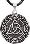 HAQUIL Celtic Triquetra Necklace, Celtic Trinity Knot Medallion Pendant, Faux Leather Cord, Celtic Jewelry Gift