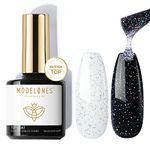 Modelones Glitter Gel Top Coat, 10ml Iridescent Silver Mix Glitter Gel Polish No Wipe Top Coat Glossy Sparkly Finish Long Lasting Soak Off Rainbow Shimmer Glitter Gel Nail Polish Nail Art Manicure