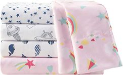 Mi Zone Printed Bed Sheet Set, Soft Microfiber Sheets for Kids, Cool and Fun Design, All Season, Lightweight, Breathable, Cozy Bedding, Matching Pillow Cases, Queen, Space Rocket 4 Piece