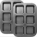 HUSAINI MART Loaf Pan,Brownie Cake Pan, 6-Cavity 2 Pieces Non-Stick Square Muffin Pan Blondie Bakeware, Heavy Duty Carbon Steel Pan for Oven Baking (Set of 2)