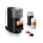 Nespresso Vertuo Next Coffee Machine by De'Longhi with Aeroccino Milk Frother, Over 30 Varieties of Pods, 6 Coffee Cup Sizes, Latte, Cappuccino, Starter Capsule Set Included, EN120.GYAE, Grey