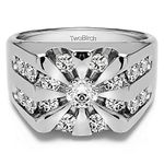 TwoBirch Sterling Silver Round Channel Set Sun Burst Style Men's Ring With Brilliant Moissanite(2Ct.), Metal gemstone, Moissanite