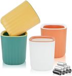 4PCS Mini Desktop Trash Bin, Colourful Wastebasket Bathroom Bins with 8 Rolls Bin Liners, Small Plastic Tea Bag Trash Can 12.5*12.5*15cm, Office Desk Compact Design Cosmetic Bin (Light Color)
