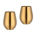 Father's Day Gift Mingcheng 17 oz Stainless Steel Stemless Wine Glass, Outdoor Portable Wine Tumbler for the Pool, Camping, Cookouts, Travel - Set of 2 Metal Drinking Cups(Gold)