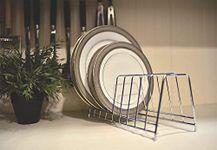 LIFE TIME Multipurpose Chrome Plated Stainless Steel Dish thali Plate Rack Holder Stand for Kitchen Utensil Rack, Pot lid Holder (9 Sections Plate Rack)