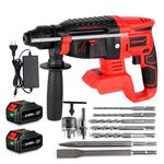 1-1/4 Inch SDS-Plus Rotary Hammer Drill, Safety Clutch 4 Functions with 2 x 3.0Ah Batteries, Chisels and Drill Bits with Case