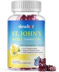 duwhot St John's Wort Gummies 600mg, 3 in 1 Organic Herbal Supplements for Stress Relief, Nervous System Support, with Ashwagandha & Holy Basil Extract for Adults & Kids, Non-GMO, Vegan, 60 ct.