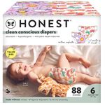 The Honest Company Super Club Box Diapers with TrueAbsorb Technology, Painted Feathers & Bunnies, Size 6, 88 Count